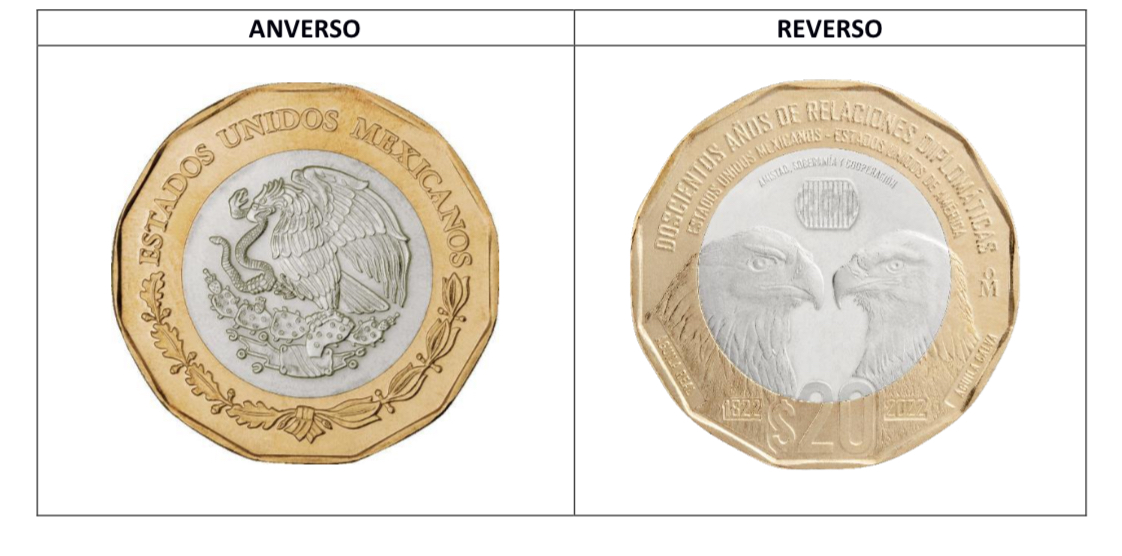 En circulación moneda conmemorativa de los doscientos años de relaciones diplomáticas entre Estados Unidos y México